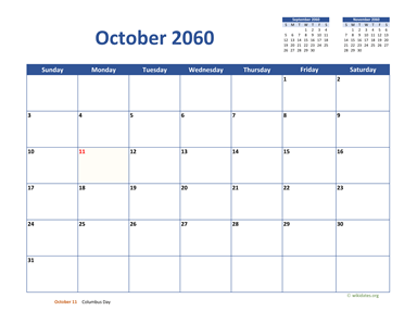 October 2060 Calendar Classic