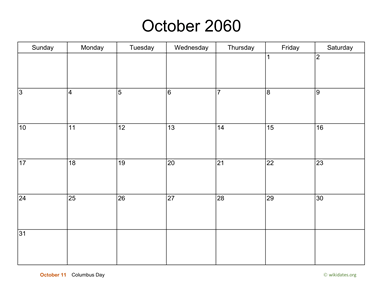 Basic Calendar for October 2060