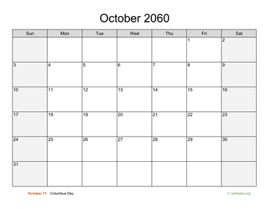 October 2060 Calendar with Weekend Shaded