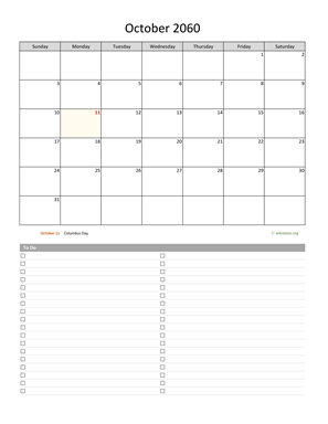 October 2060 Calendar with To-Do List