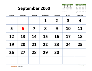 September 2060 Calendar with Extra-large Dates