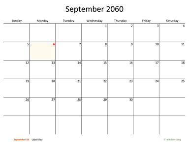September 2060 Calendar with Bigger boxes