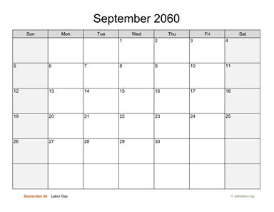 September 2060 Calendar with Weekend Shaded