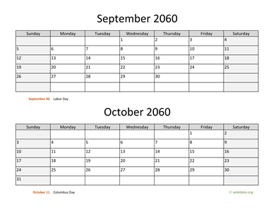 September and October 2060 Calendar Horizontal