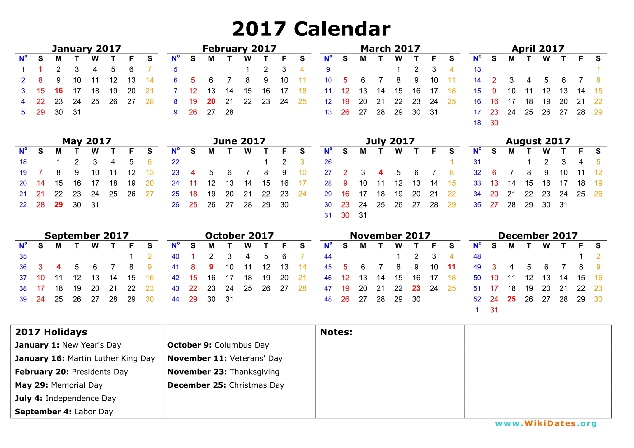 2017 Calendar | WikiDates.org