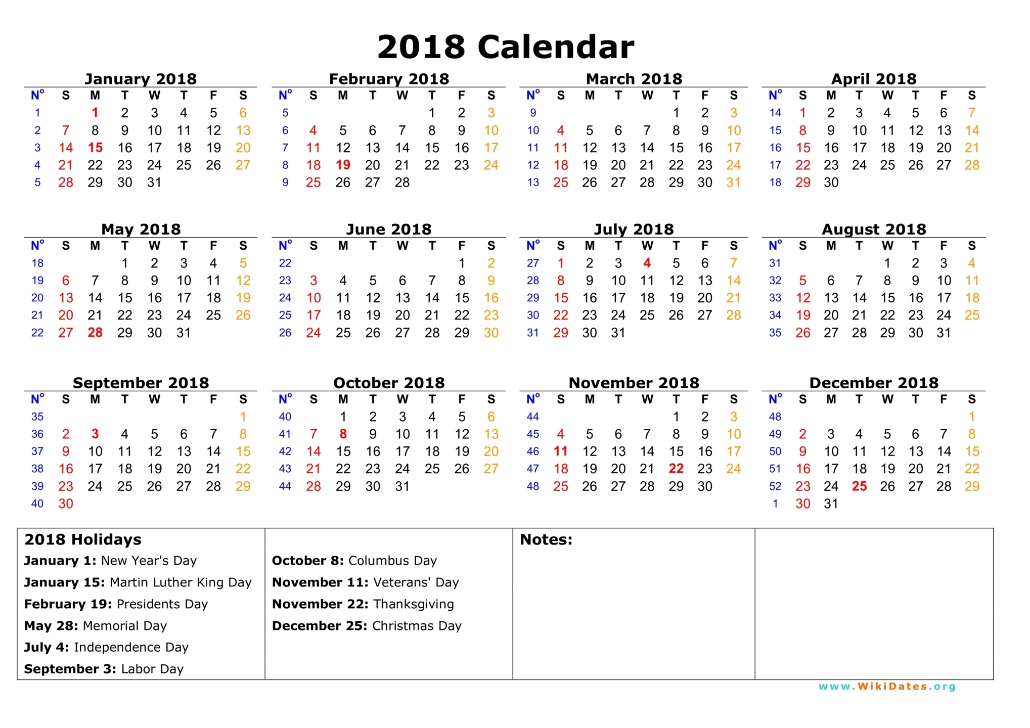 2018 monthly calendar template word