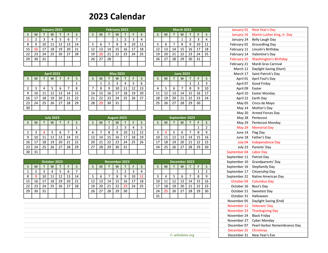 Excel 2023 Calendar With Us Holidays IMAGESEE