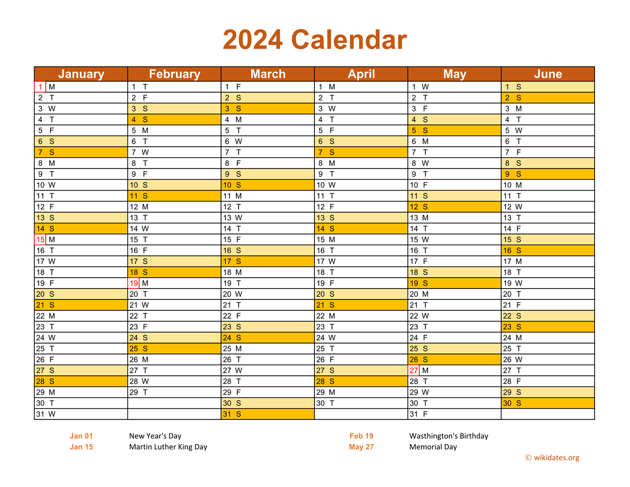 2024 Calendar on 2 Pages, Landscape Orientation | WikiDates.org