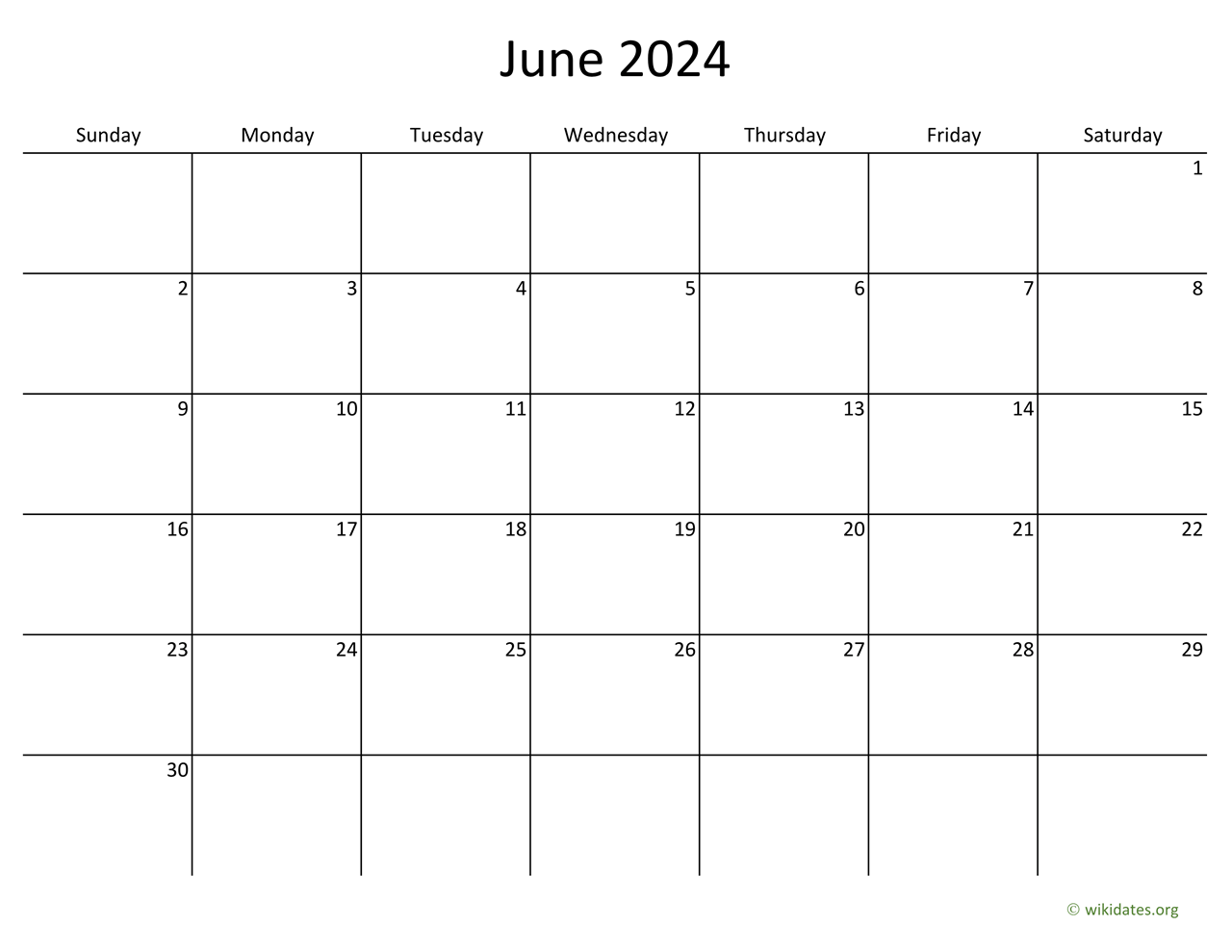 June 2024 Calendar with Bigger boxes | WikiDates.org