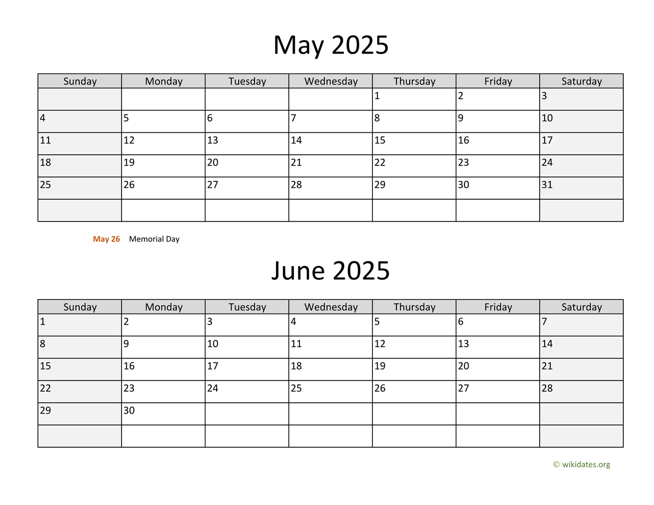 May And June 2025 Calendar WikiDates