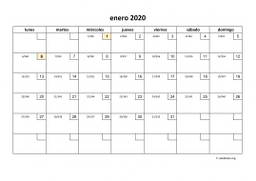 calendario mensual 2020 01