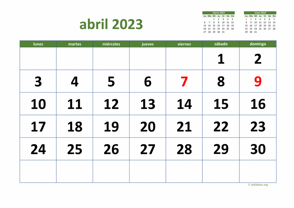 Calendario Abril 2023 Para Imprimir 【2023】 Globalendar En Jpg Y Pdf ...