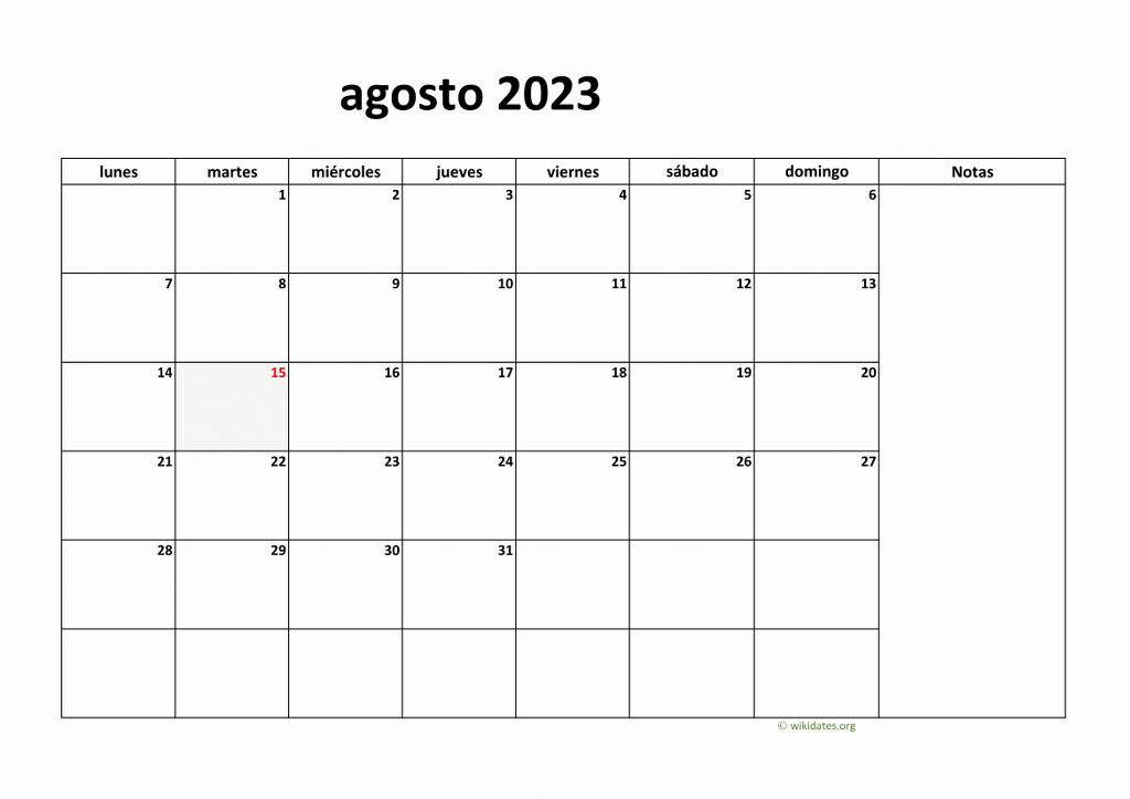 Calendario Agosto 2023