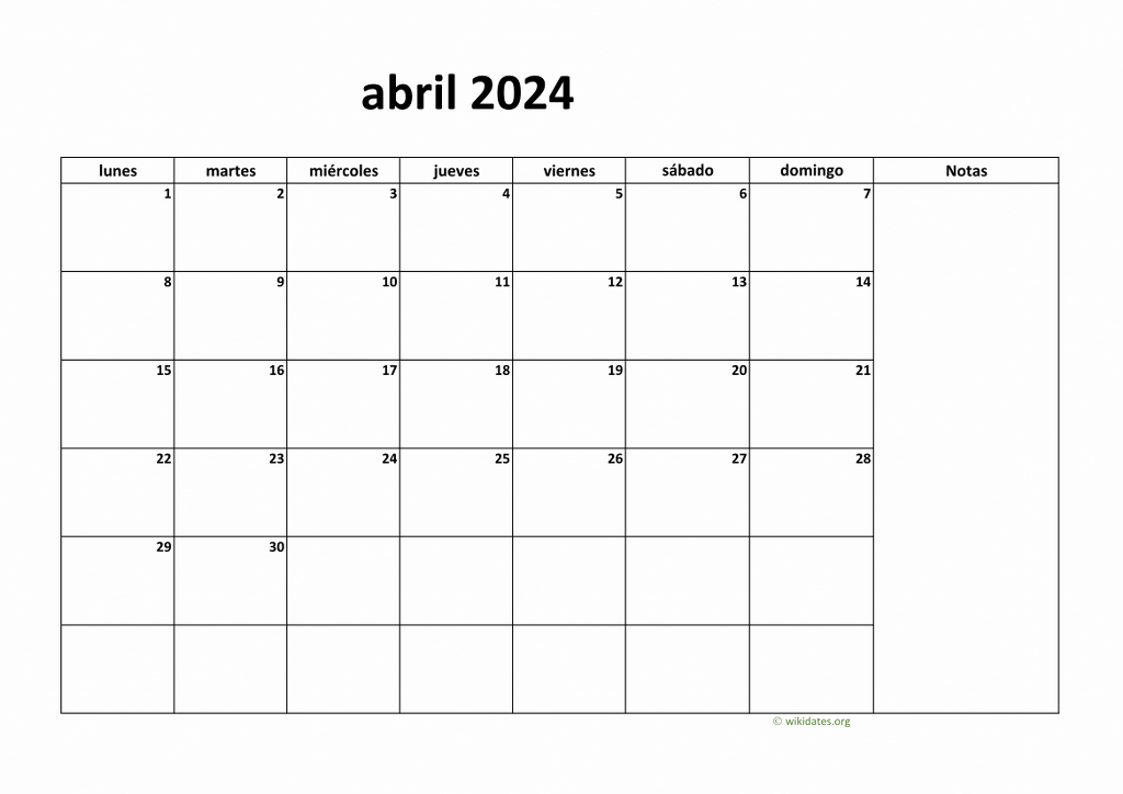 Calendario Abril 2024