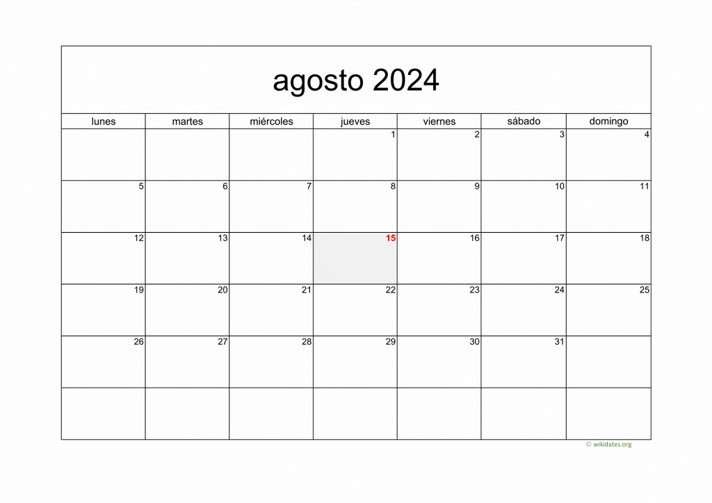 Calendario Agosto 2024