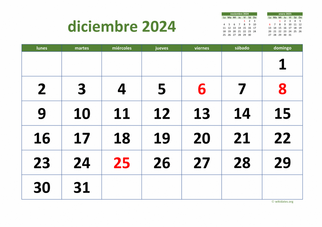 Calendario Diciembre 2024