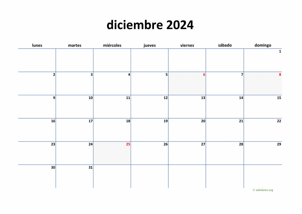 Calendario Diciembre 2024