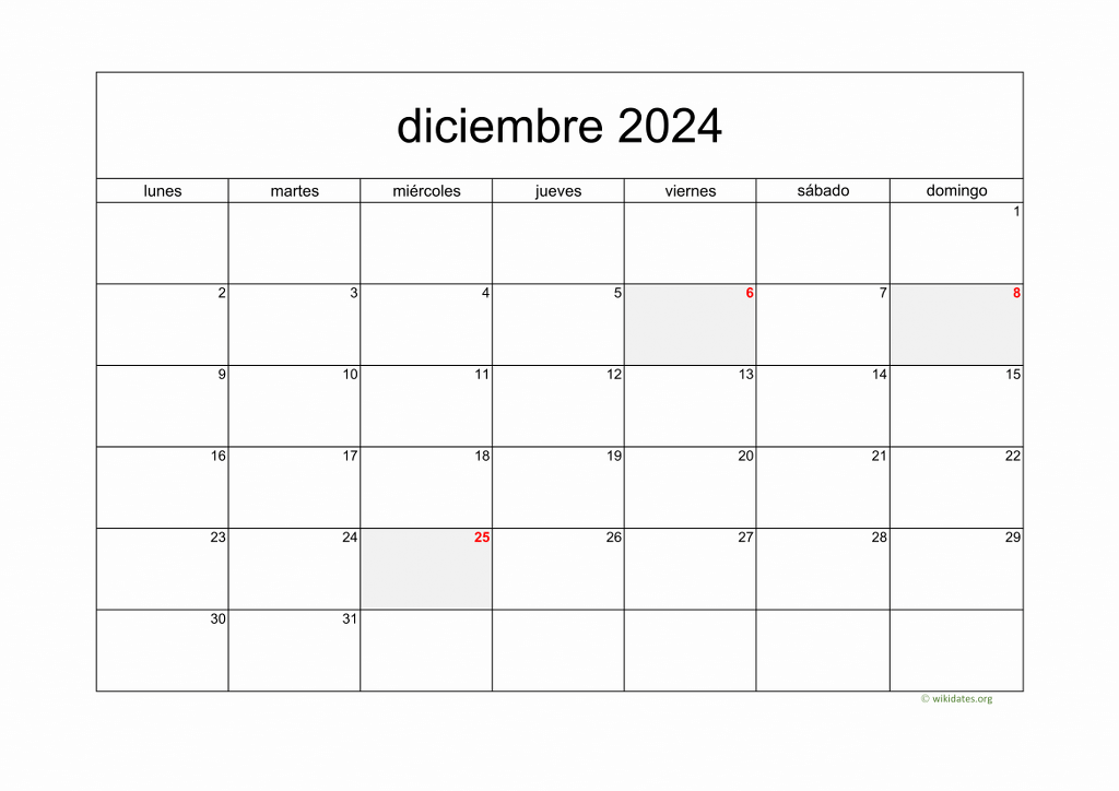 Calendario Diciembre 2024