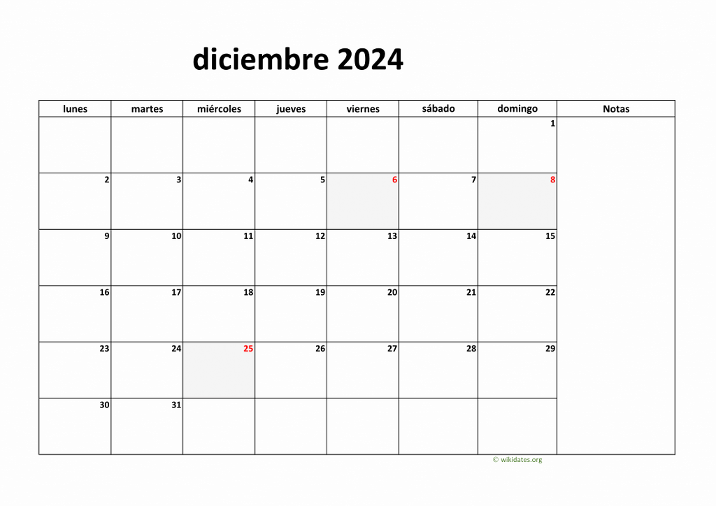 Calendario Diciembre 2024