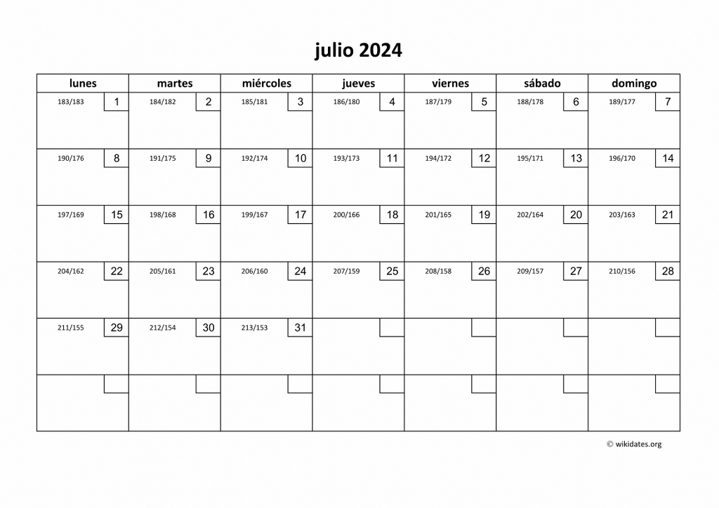 Calendario Julio 2024