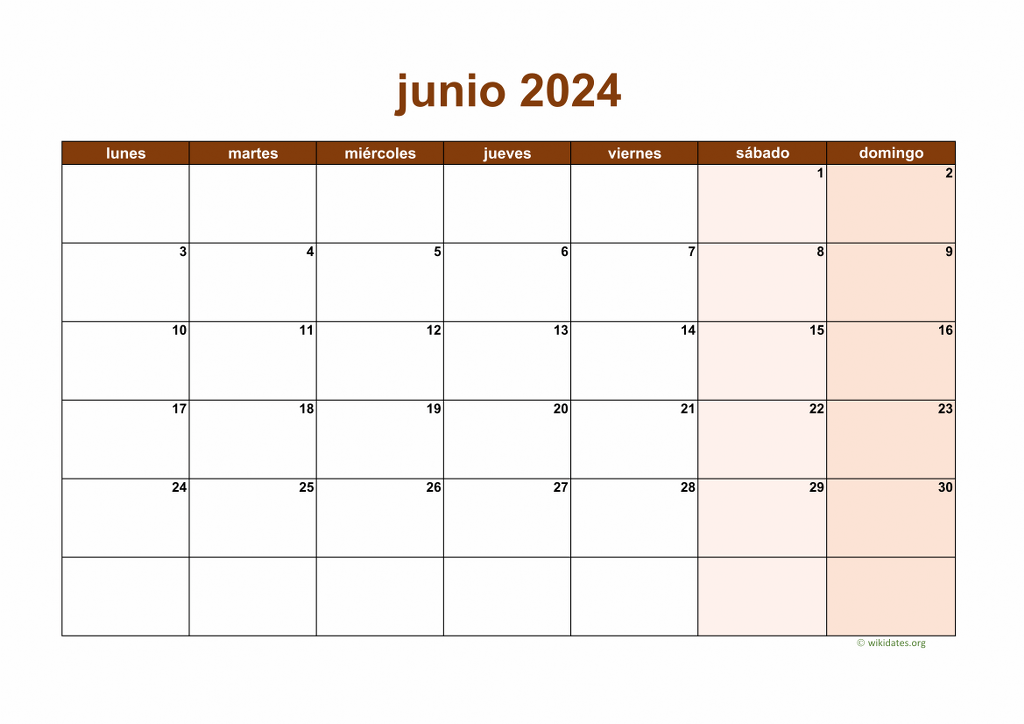 Calendario Junio 2024