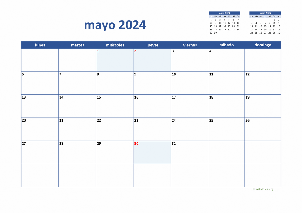 Calendario Mayo 2024