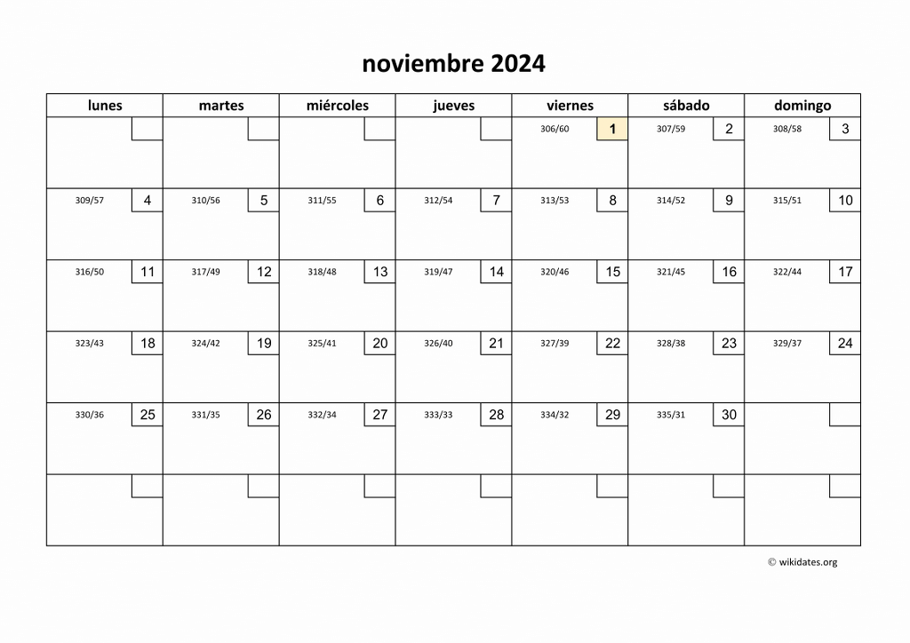 Calendario Noviembre 2024