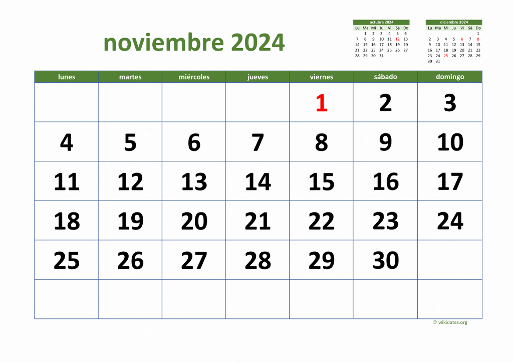 Calendario Noviembre 2024
