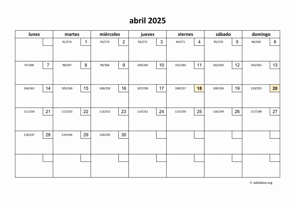 Calendario Abril 2025