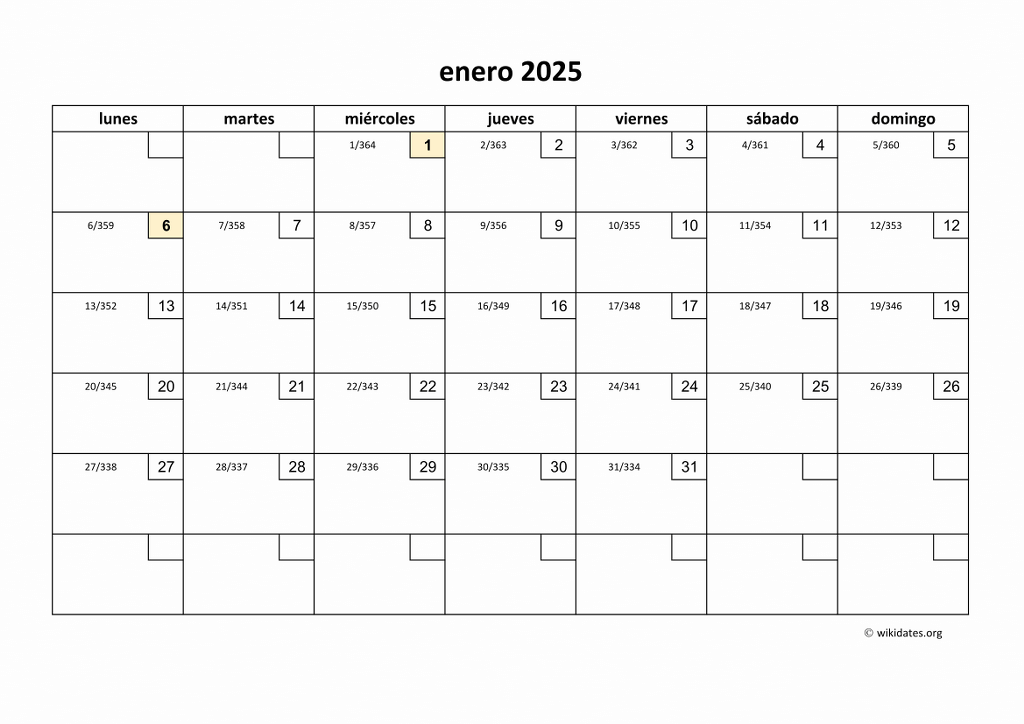 Calendario Enero 2025