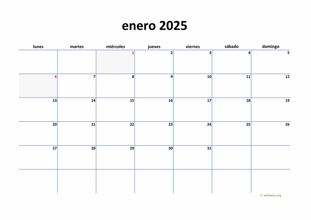 Calendario Enero 2025