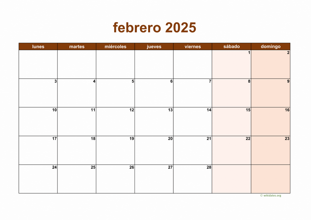 Calendario Febrero 2025