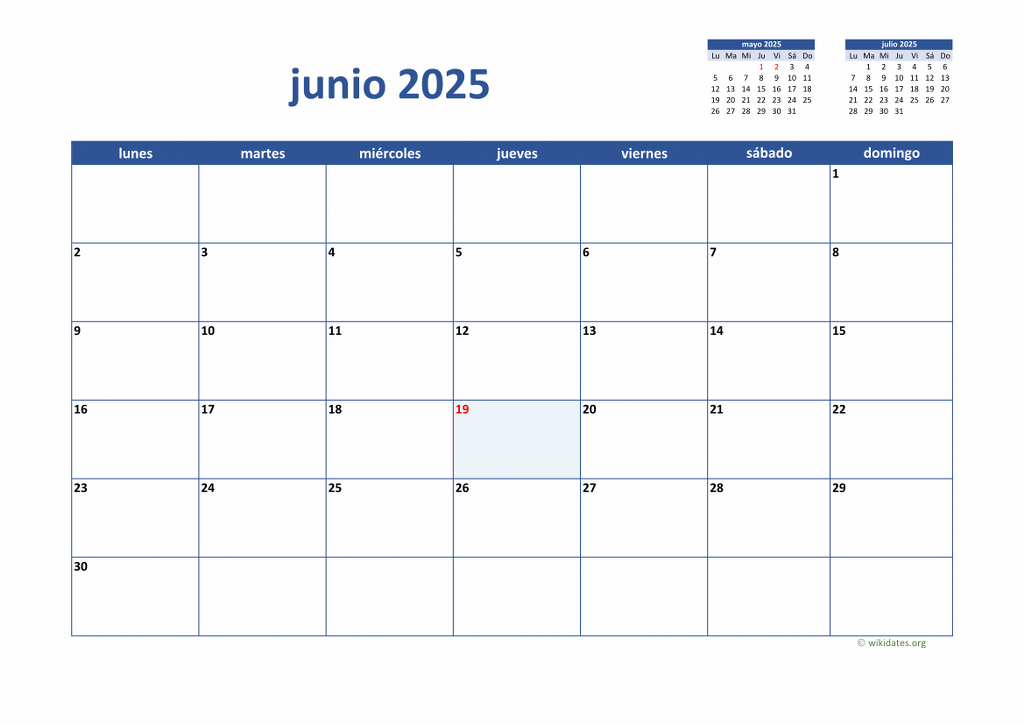 Calendario Junio 2025