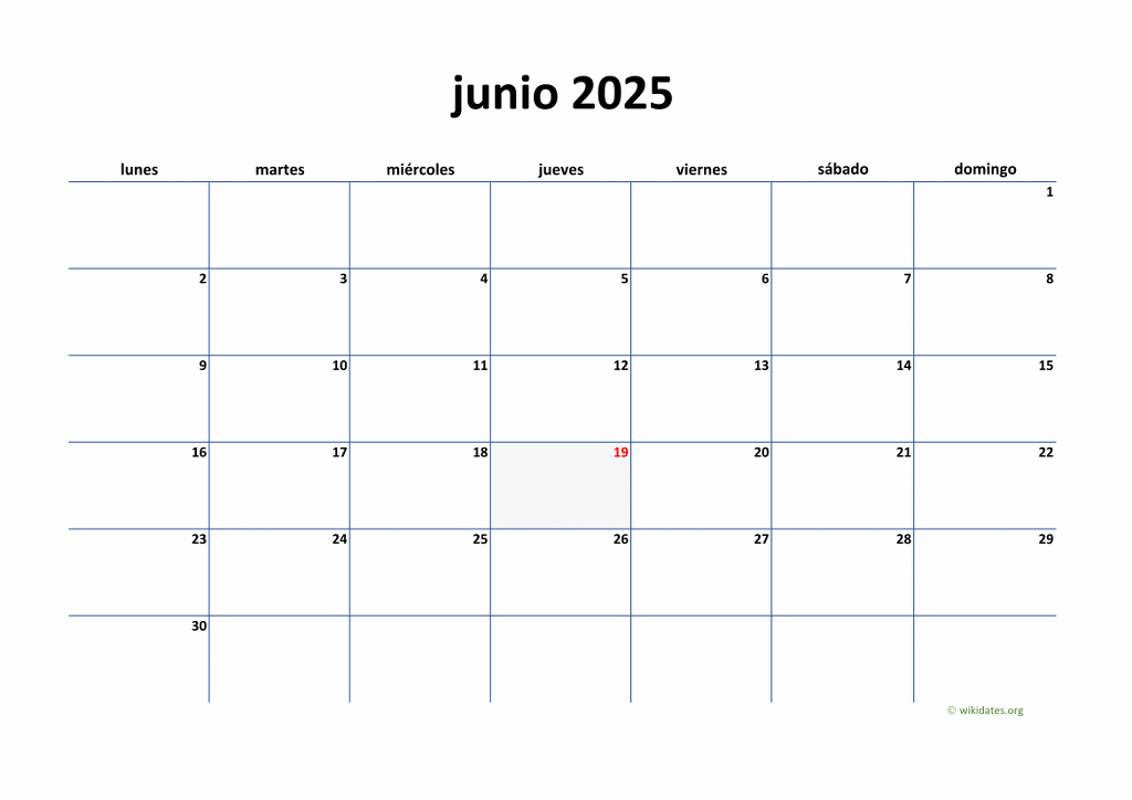 Calendario Junio 2025