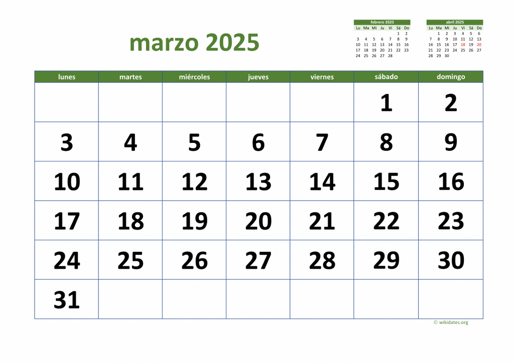 Calendario Marzo 2025