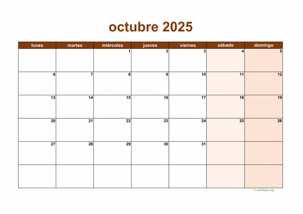 Calendario Octubre 2025