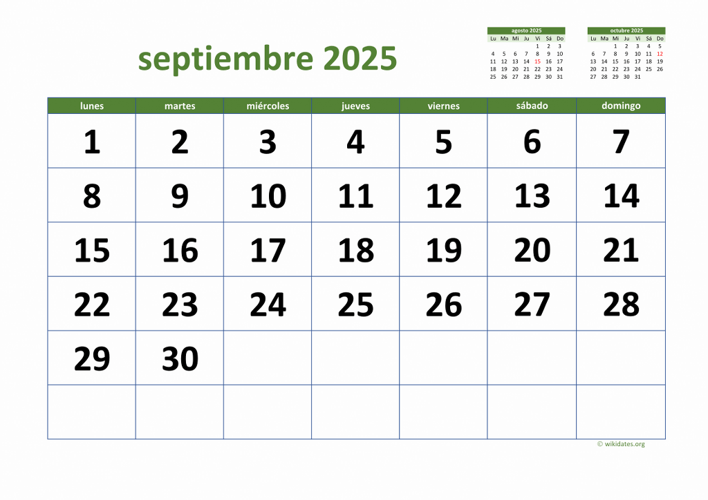Calendario Septiembre 2025