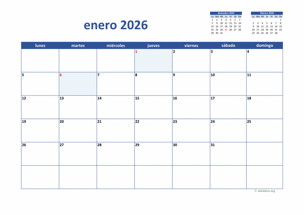 Calendario 2026 Calendario de España del 2026