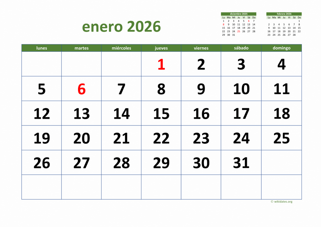 Calendario 2026 Calendario de España del 2026
