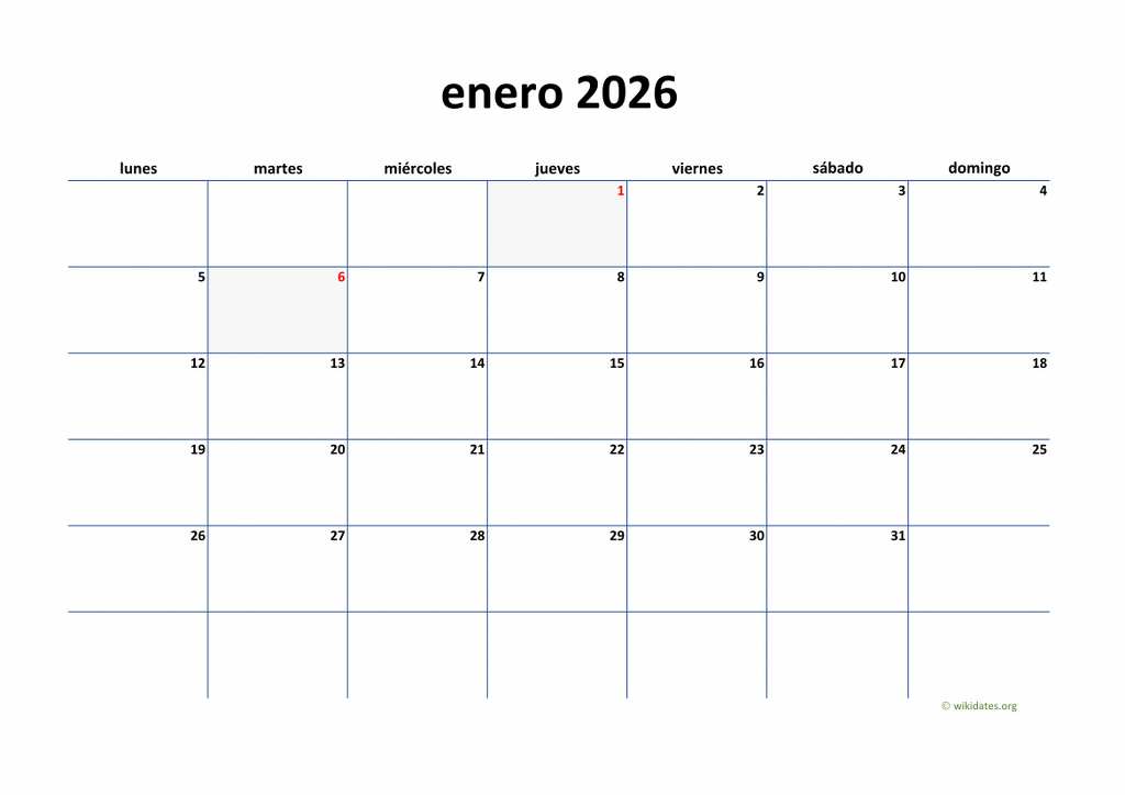 Calendario 2026 Calendario de España del 2026