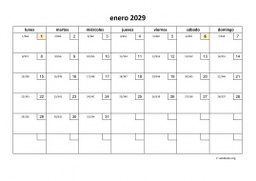 calendario mensual 2029 01