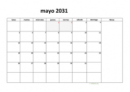 calendario mayo 2031 08