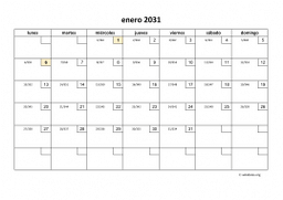 calendario mensual 2031 01