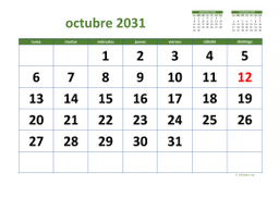 calendario octubre 2031 03