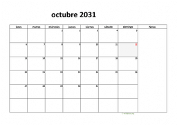 calendario octubre 2031 08