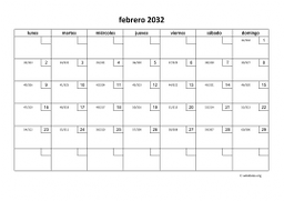 calendario febrero 2032 01