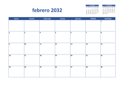 calendario febrero 2032 02