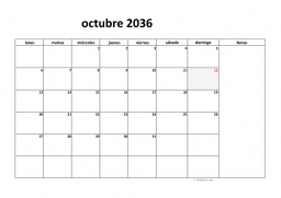 calendario octubre 2036 08