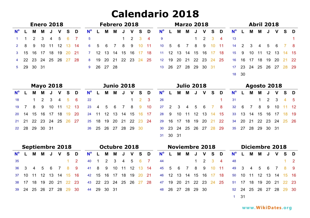 calendarios 2018 para imprimir