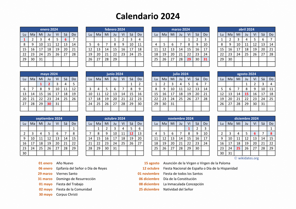 Calendario 2024 Calendario de España del 2024